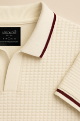 Cotton Waffle Knit Tipping Polo - Ivory